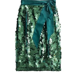 ISO IN SEARCH OF JCrew Emerald Green Sequin Paillette Skirt Size 8,10,12